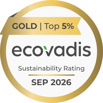 Badge de certification EcoVadis Gold, Top 5%, Sustainability Rating septembre 2026