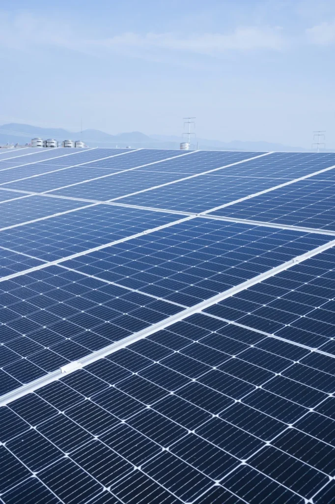 Panneaux photovoltaïques en gros plan, vue au sol